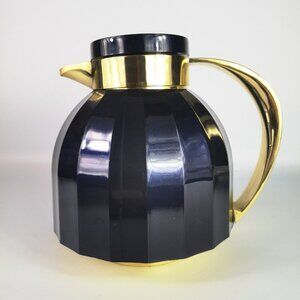 Vintage Insulated Coffee  Carafe Thermal Glass Flask Metallic Blue & Gold Retro